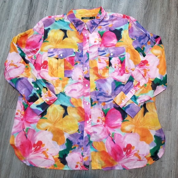 Lauren Ralph Lauren Tops - Lauren Ralph Lauren Floral Silk-blend Shirt NWT